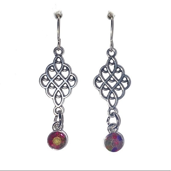 Silver and red pendant earrings - Picture 1 of 1